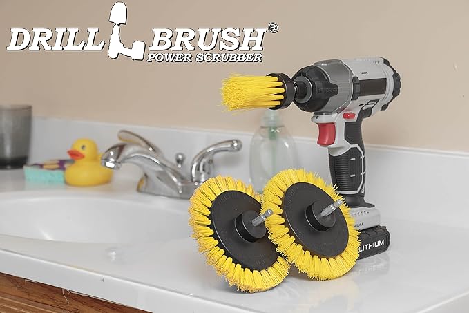 Tile and Grout Cleaning Drill Brush Set - 3 pack Drill Brush Power Scrubber Cleaning Brush Yellow Medium Stiffness - Shower Floor Scrub Brush for Drill - Bathroom Scrub Brush for Drill - Crevice Brush