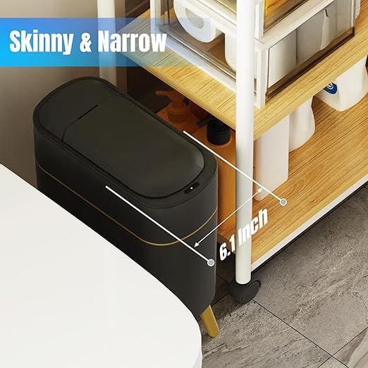 Yatmung 2 Pack - Automatic Bathroom Trash Can with Lid 2.5 Gal Smart Bathroom Trash Can Automatic Touchless - Bedroom, Office, Kitchen, Living Room - Motion Sensor Garbage Can - Black with Gold Legs
