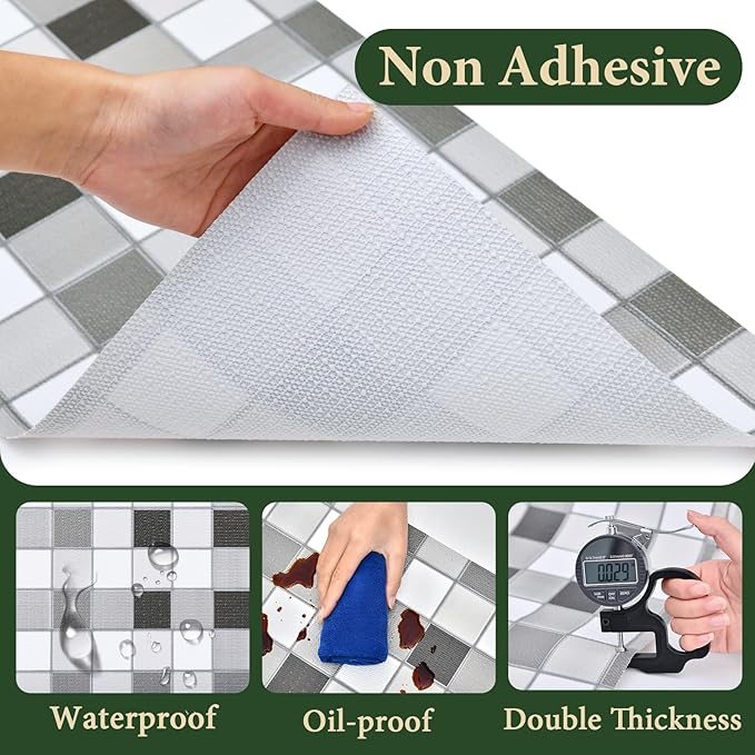 Drawer and Shelf Liner for Kitchen Cabinet: 12 in X 30 Ft Non Slip Waterproof Shelf Paper Non Adhesive Refrigerator Liners Gray Mosaic Easy Liners for Bathroom