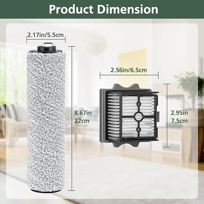 【Only S5 Combo】Brush Roller Replacement Parts for Tineco Floor ONE S5 Combo Cordless Wet Dry Vacuum Cleaner, 2 Brush Rollers + 2 Vacuum HEPA Filters (Only Fit S5 COMBO)