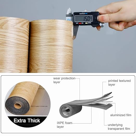 Oxdigi Peel and Stick Vinyl Flooring Roll 23"x 196"/32 Sq.Ft, Thicken Self Adhesive Vinyl Floor Tiles Wood Plank Flooring Waterproof Wear-Resistant for Any Room, Easy DIY Floor Coverings, Nature Wood