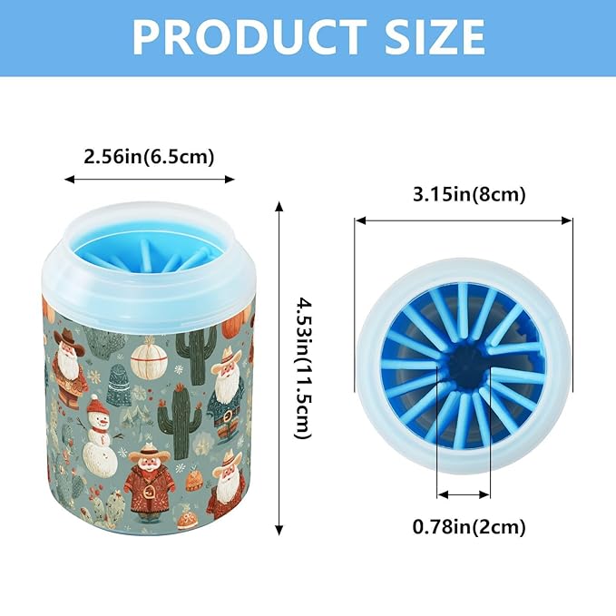 Dog Paw Cleaner Cups for Dogs Pet Foot Washer Paw Scrubber for Small Medium Large Dogs Cats Cleaning Cup Cowboy Christmas Santa and Cactus