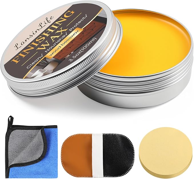 Wood Wax for Furniture, All Natural Paste Wax for Wood Polishing, Chalk Paint Beeswax for Sealing &Protecting Painted and Raw Wooden Surfaces, Beeswax Polish for Floors, Cabinets, Tables, Doors, 3.5oz