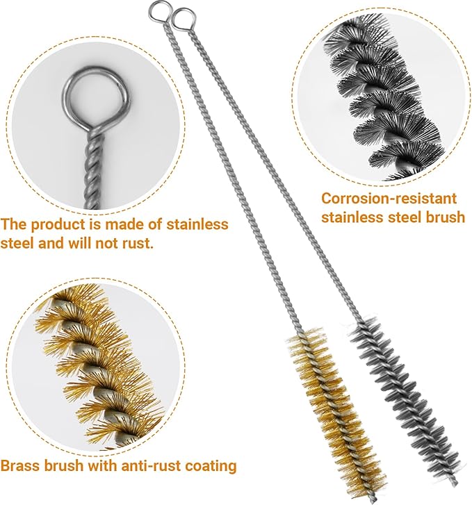 16Pcs Tube Cleaning Brush,Brass Stainless Steel Engine Cleaning Brushes,12 inch Long Round Wire Pipe Cleaner for Deep Pipes,Auto Parts, Engine Parts,8 Sizes