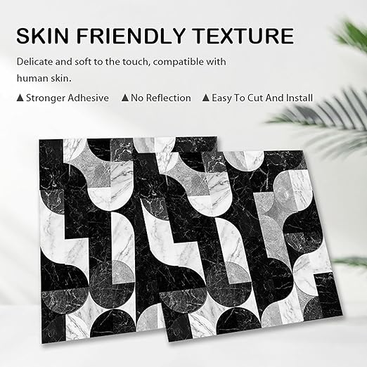 Nuxovilar Matte Black White Grey Peel and Vinyl Flooring10-Pack, Stick Floor Tile, 12x12 inch Self Adhesive Waterproof Flooring Wood Planks for Kitchen,Bedrooms