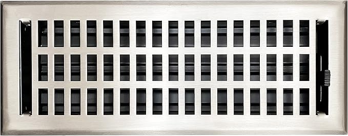 Empire Register Co, Decorative Air Vent Covers - 4x12 inch, Modern Contemporary Design, Brushed Nickel Finish, Heavy Duty Walkable Floor Register, Metal Damper Attached