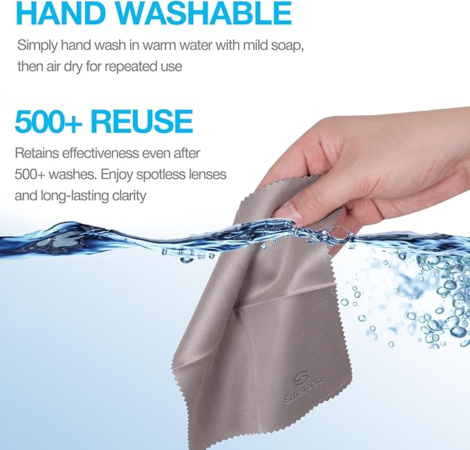 SmoTecQ 6 Pack Premium Microfiber Glasses Cleaning Cloths - Ultra Soft & Scratch Free for Eyeglasses, Sunglasses, Camera Lenses, Tablets & Screens - Washable & Reusable