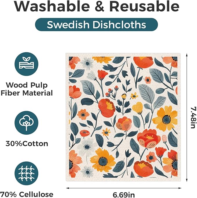Swedish Dishcloths, 10PCS Reusable Soft Kitchen Towels Dish Cloths Set with Clips, Non-Scratch Dish Rags for Washing Dishes, Washable Swedish Dish Cloths for Kitchen, No Odor(Plant)