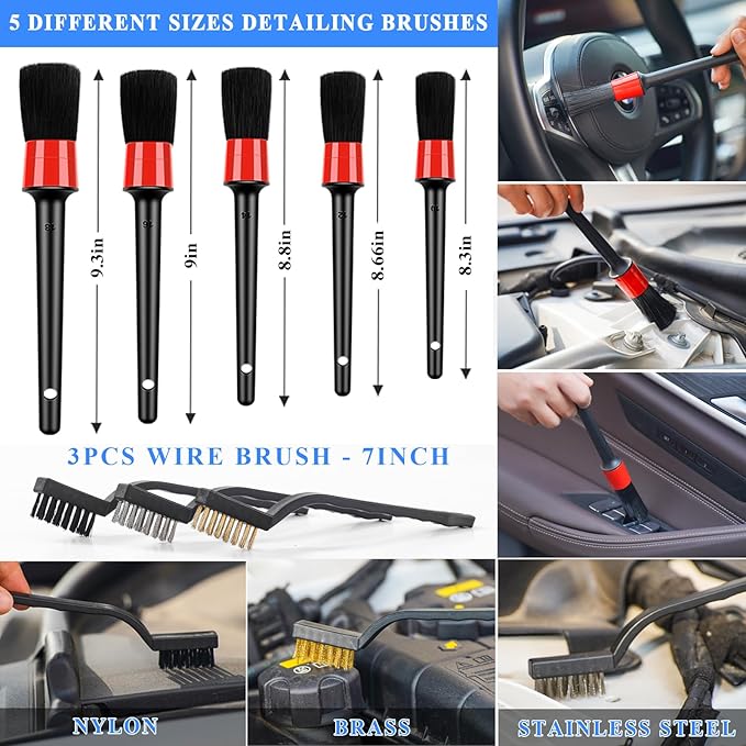 AUTODECO 37Pcs Car Detailing Brush Set, Car Detailing Kit, Auto Detailing Drill Brush Set, Car Detailing Brushes, Car Wash Cleaning Tools Kit with Car Vacuum for Interior, Exterior, Wheels, Blue