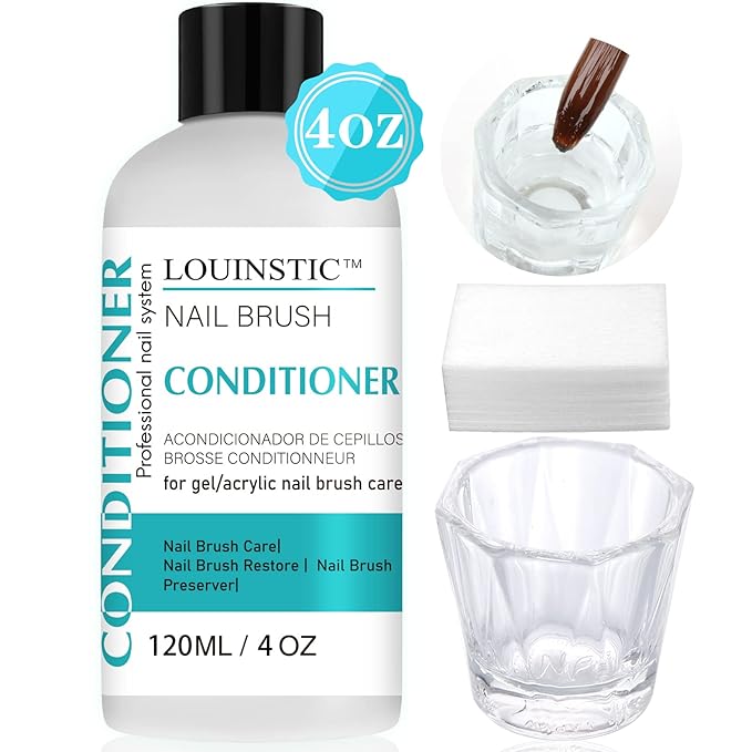 LOUINSTIC Acrylic Nail Brush Cleaner - 4 Fl.Oz, Quickly Clean Gel/Acrylic Nail Brushes, Paint Brushes, Airbrushes, Art Tools, Nail Brush Cleaner Conditioner Preserver and Restorer