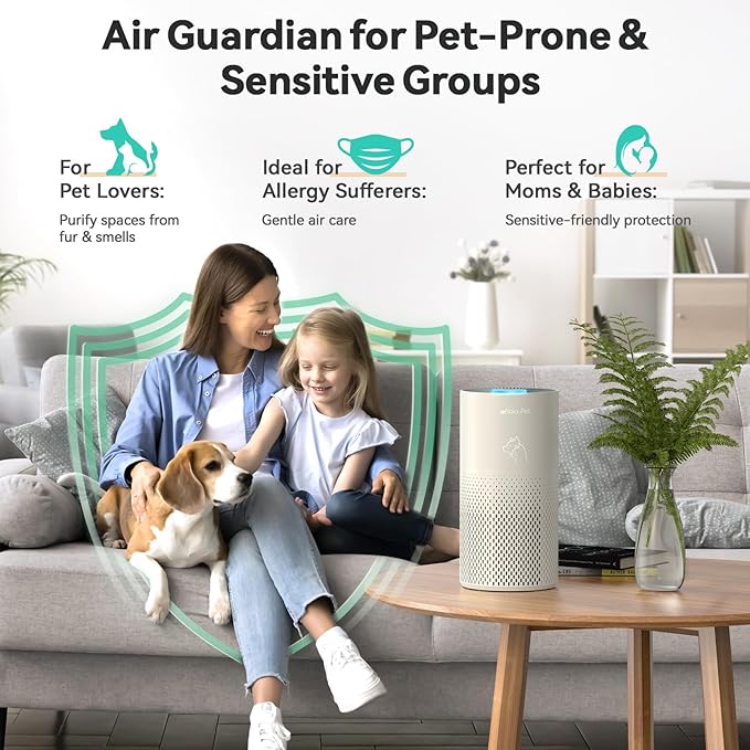 Afloia Air Purifier for Bedroom and Pets Home up to 1780 Ft², 5-in-1 HEPA Filter Air Cleaner with Washable Pre-Filter, Removes Pet Hair, Odors, Dander & Allergies, 22dB Quiet Sleep Mode (Kilo Pet)