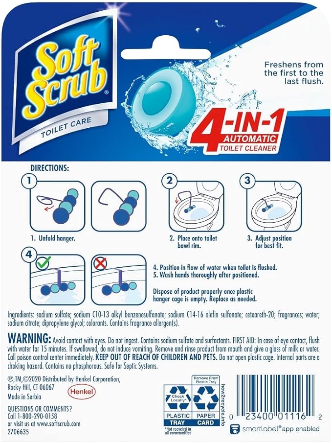 Soft Scrub 4-in-1 Rim Hanger Toilet Bowl Cleaner, Sapphire Waters, 6 Count (Pack of 2)