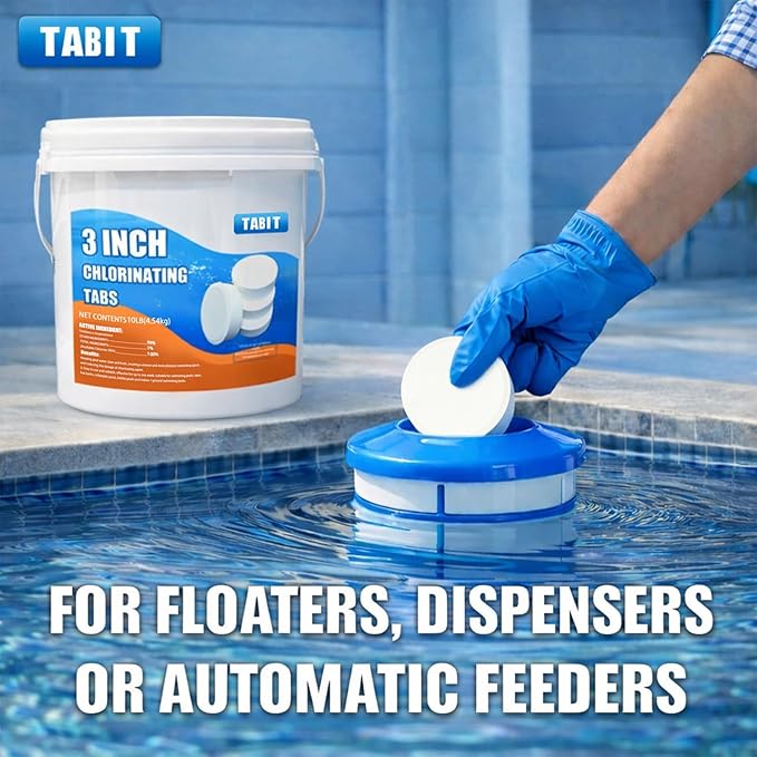 Chlorine Tablets 3 inch 10 Pounds, TABIT Swimming Pool Long Lasting Chlorinating Tablets, Slow Dissolving, Tri-Chlor for Swim Pool, Hot Tubs, Spa