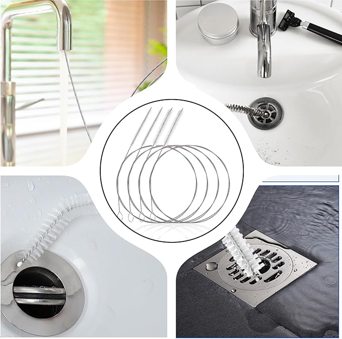 TIESOME 4 Pack Flexible Tube Cleaning Brushes, 39.37 and 47.24 Inch Stainless Steel and Nylon Bristles for Home Kitchen Car Sunroof Drain Fish Tank Fridge Pipe