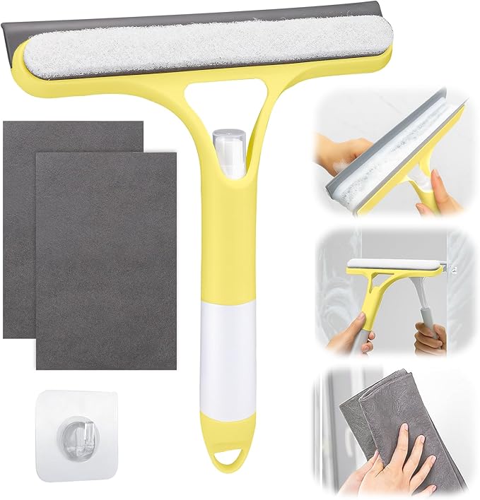 XANGNIER Window Cleaner Tool Kit,2026 3 in 1 Window Cleaning Scraper with Spray,Thickened Magic Cleaning Cloth,Window Scrubber Cleaning Squeegee for Glass,Mirror,Shower Doors,Car Windshields(Yellow)