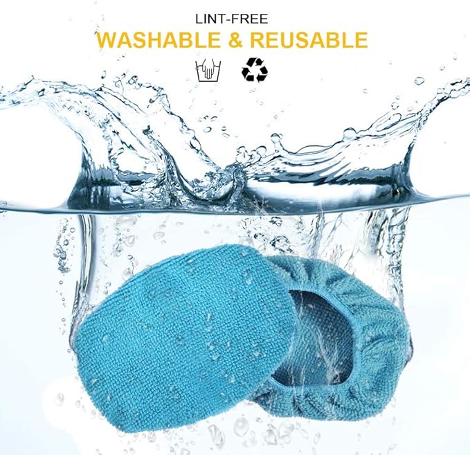 Car Care Microfiber Cloths for Windshield Cleaning Tool, Windshield Cleanner Wand Replaceable Glass Cleaning Bonnets, Interior Auto Window Cleaner Washing Pads, Fit 5”, Blue, 5 Pack