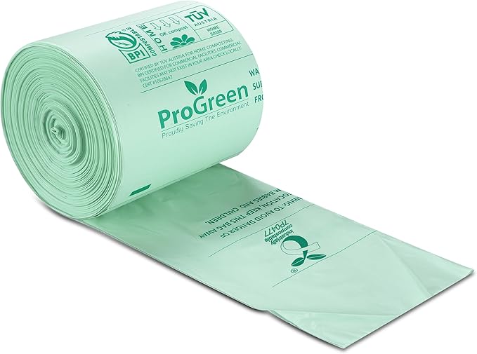 ProGreen Compostable Trash Bags, Extra Thick, Compost Kitchen Bin Bags, Food Scraps Yard Waste Bags, ASTM D6400 BPI and TÜV AUSTRIA Certified (4 Gallon, Pack of 100)