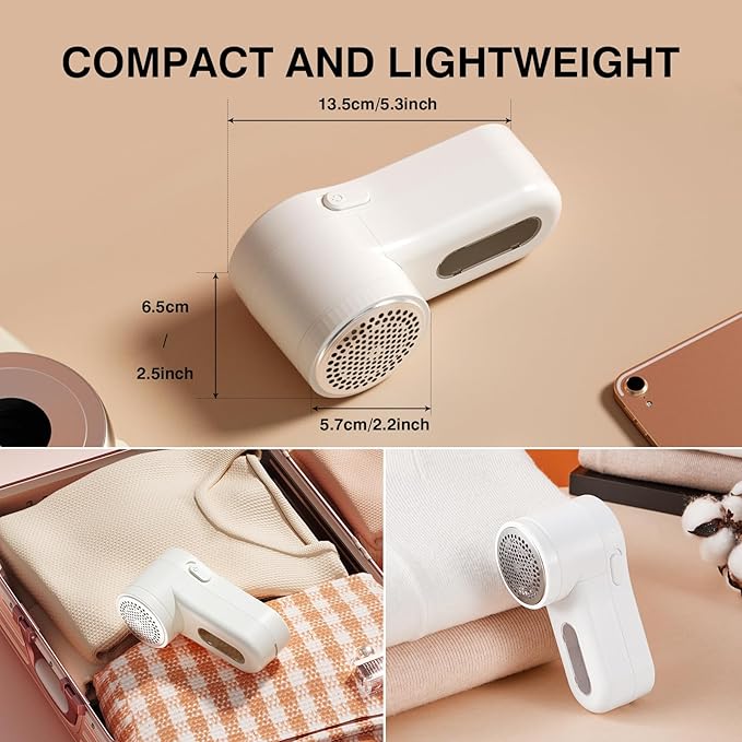 Fabric Shaver, Lint Remover Rechargeable, Electric Portable Sweater Defuzzer Digital LED Display to Remove Pilling for Clothes, Furniture, Sweater, (White)