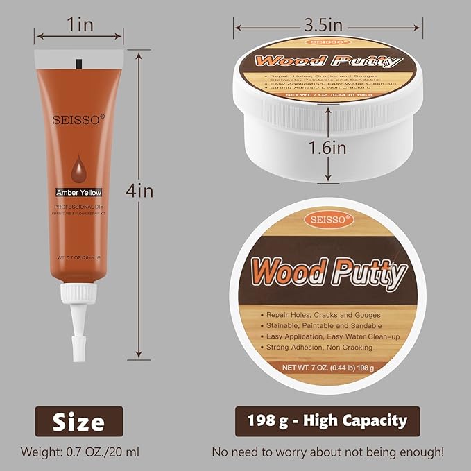 SEISSO Wood Furniture Repair Kit, Wood Putty Repair Fillers, Hardwood Laminate Floor Repair Kit, Restore Any Holes, Scratches, Cracks, Gouges for Wooden Floors, Cabinet, Cherry, Walnut