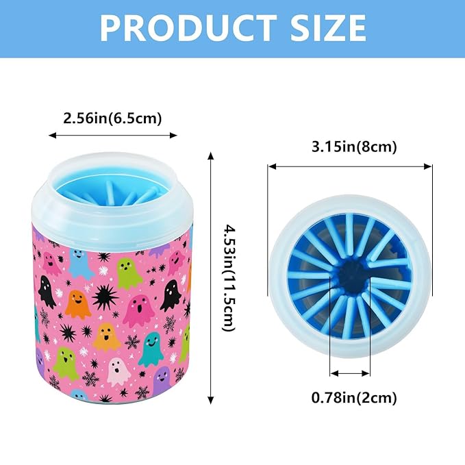 Dog Paw Cleaner Cups for Dogs Pets Foot Washer Paw Scrubber for Medium Small Cats Dogs Cute Cleaning Cup Hot Pink Halloween Ghost Snowflakes