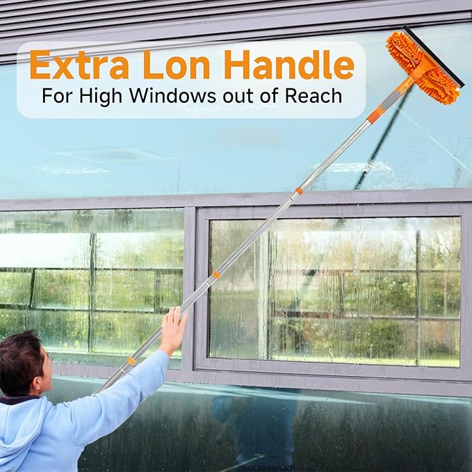 152" Squeegee Window Cleaner 2 in 1 Rotatable Window Cleaning Tool Kit with Extension Pole, Window Washing Equipment with Bendable Head for Indoor/Outdoor Window and Car Glass