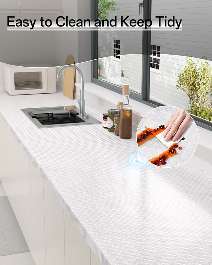 Shelf and Drawer Liner for Kitchen Cabinet, Non-Adhesive 12in x 360in Waterproof Contact Paper Refrigerator Liners Thickened Durable EVA Material Non Slip Mat for Dresser Cupboard Pantry Protector
