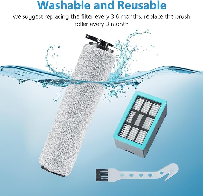 6-pack 3831 Vacuum Cleaner Brush Roll+ Filter Replacement Parts for Bissell Crosswave HF2/3845N/3831 Floor Scrubber, 3 Brush Rolls+3 Filters