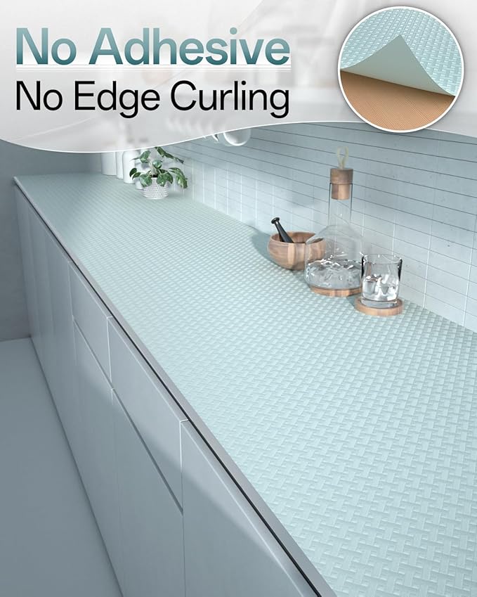 Shelf and Drawer Liner for Kitchen Cabinet, Non-Adhesive 24in x 240in Waterproof Contact Paper Refrigerator Liners Thickened Durable EVA Material Non Slip Mat for Dresser Cupboard Pantry Protector
