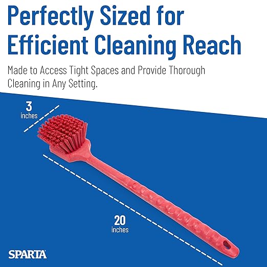 SPARTA 40501EC05 Plastic Large Scrub Brush, Kitchen Brush, Utility Brush With Long Handle For Cleaning, 20 Inches, Red
