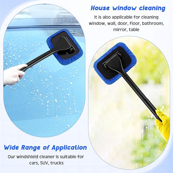 8 Pcs Car Windshield Cleaner Tool Kit with Removable Handle, Microfiber Towel Pads, Brush, Empty Spray Bottle for Auto Glass Wiper Suvs Rvs & Home Windows(Royal Blue)