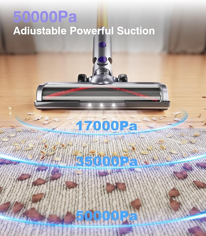 Cordless Vacuum Cleaner, 450W 50Kpa Powerful Stick Vacuum, Up to 70Mins Rechargeable Battery, Vacuum Cleaners for Home Anti-Tangled Lightweight Handheld for Hardwood Floor, Carpets, Pet Hair