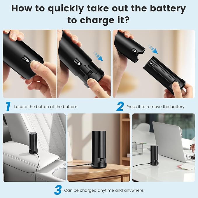 Cordless Car Vacuum Cleaner with Removable Battery as 35W Power Bank, 6-in-1 Handheld Vacuum Blower Set,18000PA Mini Vacuum Cleaner 6000mAH with Brushless Motor for Car Home -1 Batteries