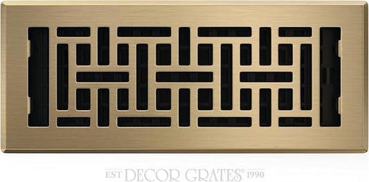 Decor Grates AJH412-A Oriental Floor Register, 4x12 Inches, Antique Brass Finish