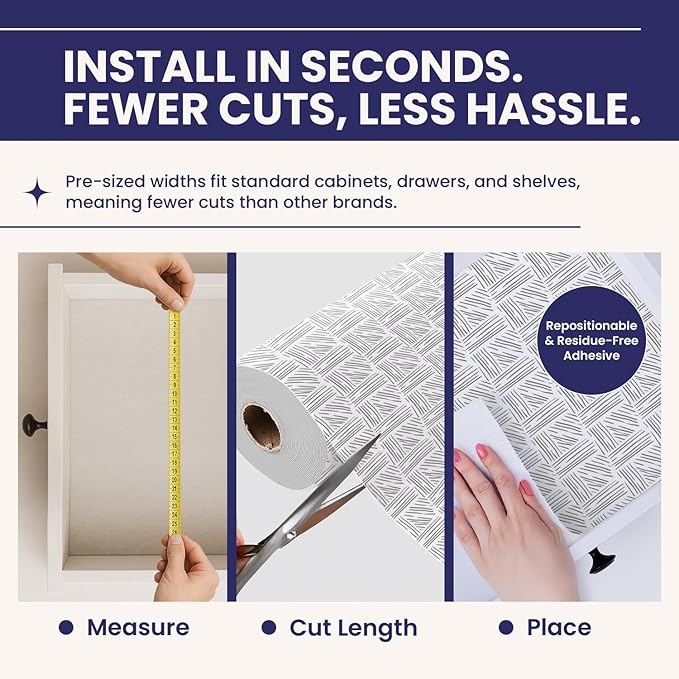 Self Adhesive Shelf Liner (2-Pack, 23.75in x 6ft) — Absorbent Felt Cabinet Liner for Shelves & Kitchen Drawers, Soft Glide Surface with Adjustable, Residue-Free Adhesive (Crosshatch)