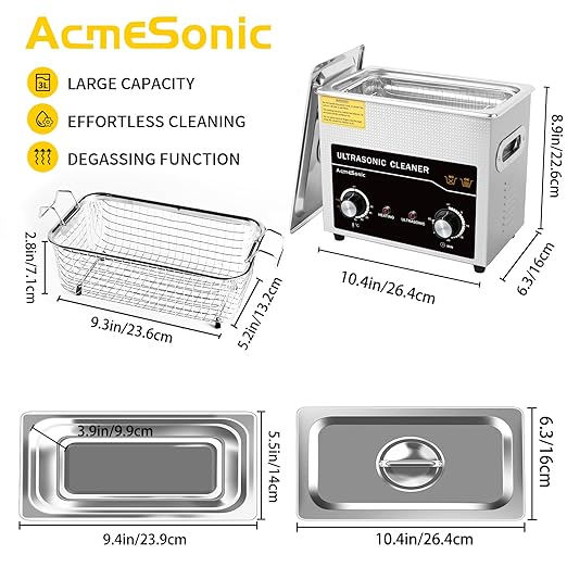 Commercial Ultrasound Cleaning Machine with Knob, 3L Professional Ultrasonic Cleaner, 40kHz with Heater and Timer for Tools, Jewelry, Watches, Glasses, Dentures, and Small Metal Parts