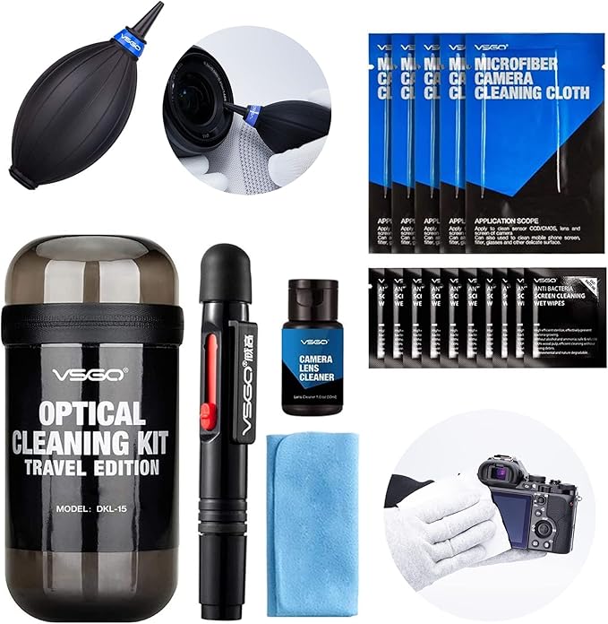 VSGO Professional Lens Cleaning Kit (DKL-15D) - Includes Lens Pen, Air Blower & Cleaning Fluid - Portable Dust Removal for Camera Lenses, Filters, Cell Phones and Electronics