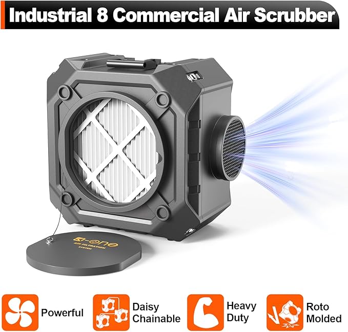 Air Scrubber,Air Purifier with 3 Stage Filtration, Stackable Negative Air Machine for Industrial and Commercial Use, Heavy Duty Air Cleaner with HEPA/Activated Carbon Filter