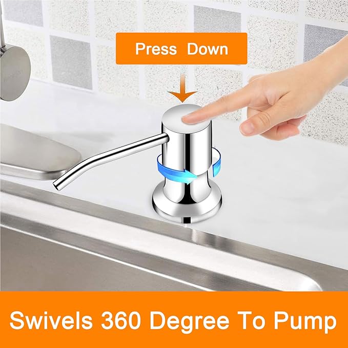 Sink Soap Dispenser, Kichen Sink Soap Dispenser, 47" Extension Tube kit, Under Sink Soap Dispenser Pump, No Need More Refills （Chrome）
