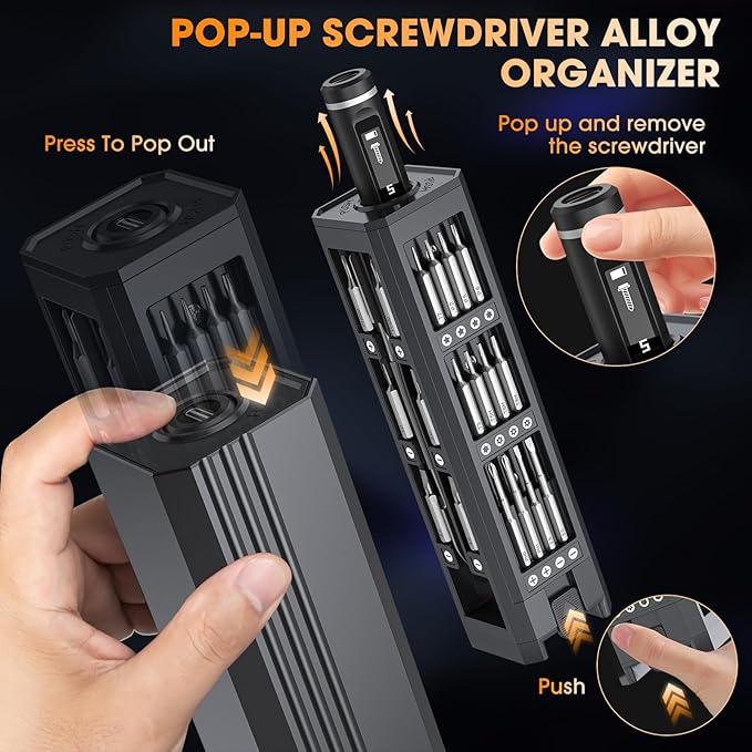 3.7V Mini Electric Screwdriver,Cordless Precision Screwdriver Set,50 in1 Magnetic Bits,Small Repair Tool Kit with Magnetic Storage,5 Torque, LED Display for Electronics Computer,Phone,Glasses,Watch