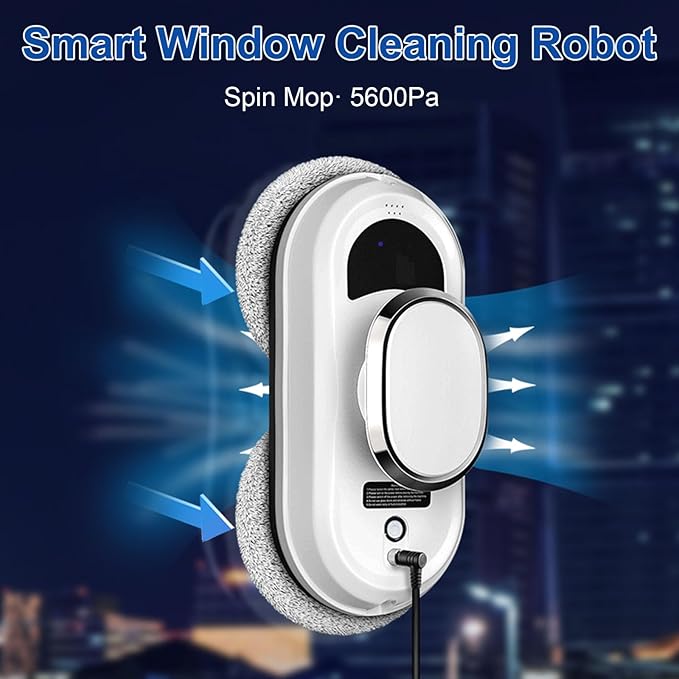 Window Cleaner Robot, 5600Pa Strong Suction Window Automatic Cleaning Robot, Smart Path Planning, Powerful Dual Spinning Mop, Remote Control, Dual Safety Protection for Effortless Cleaning