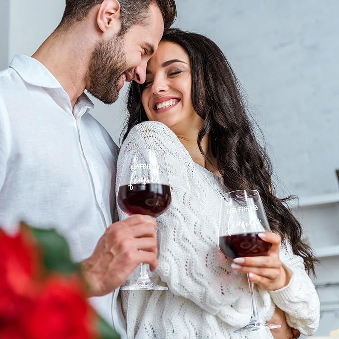 AW BRIDAL Engagement Gifts for Couples Wine Glasses Set, 2026 Fiance Gifts for Women and Newlyweds, Engaged Wine Glasses with Wine Stopper and Wood Keepsake Box, Bridal Shower Gifts for Bride