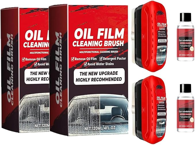 2PCS Glass Cleaner Kit,Glass Oil Film Remover, Windshield Hydrophobic Coating & Automotive Oil Film Cleaning Brush, Enhance Clarity with Car Glass Cleaner & Glass Cleaning Board