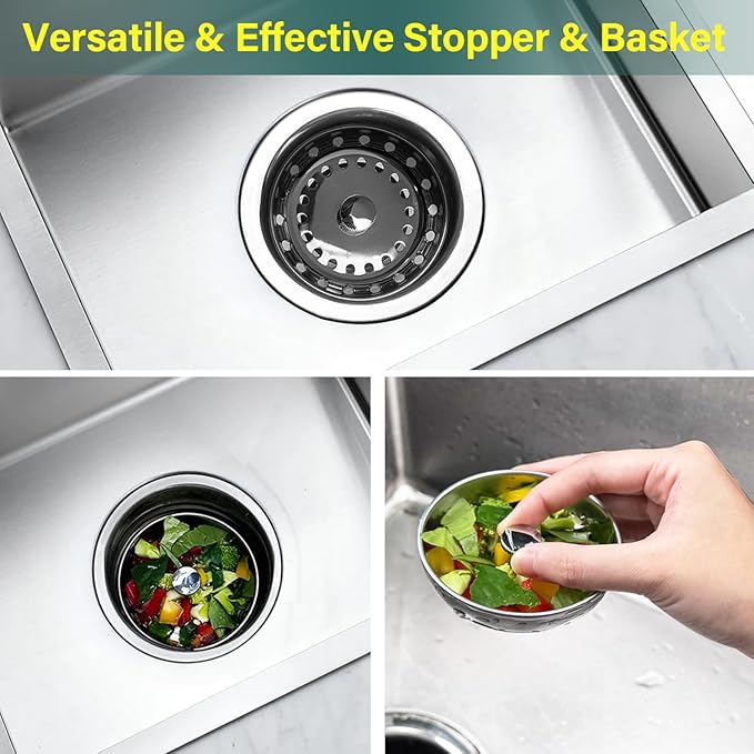 Kitchen Sink Drain Assembly 3-1/2 Inch- Stainless Steel Kitchen Sink Strainer Basket with Stopper - Rustproof & Leak-Proof Design for Standard American Drain Holes, Polish Finish
