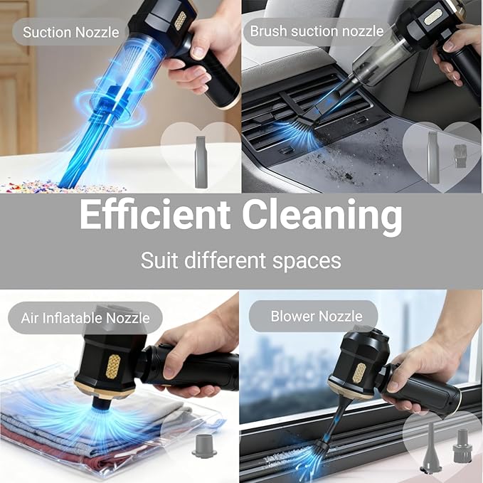 Handheld Car Vacuum Cleaner, 12000Pa Vacuum Cleaner and Air Duster, Portable Cordless Hand Held Vacuum with Brushless Motor and Multi-Nozzles for Car, Home, Office, Pet