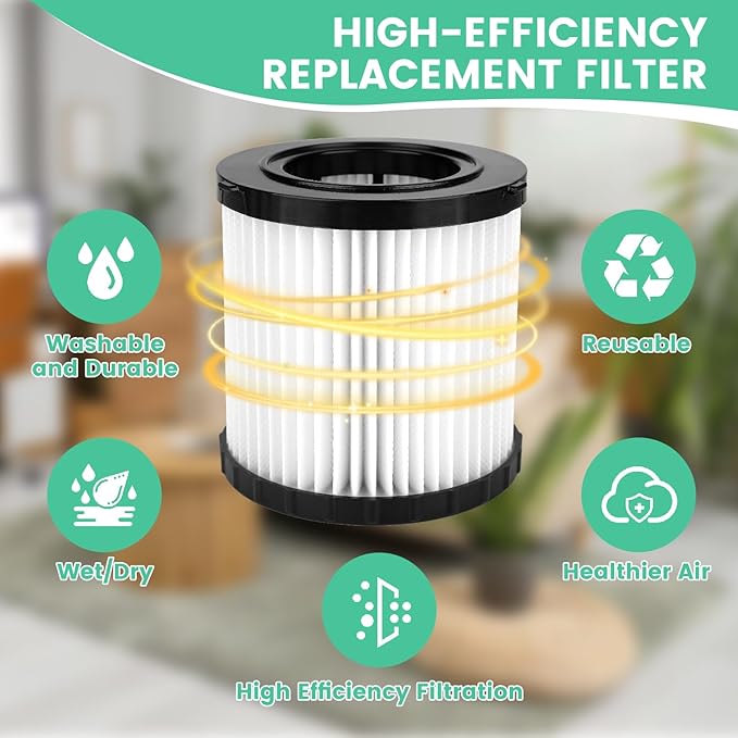 2 Pack DCV5801H Washable Vacuum Filter Compatible with DEWAlT DCV580H DCV581H, DCV5801H 20V MAX Wet Dry Shop Vacuum Replacement Filter with Cleaning Brush