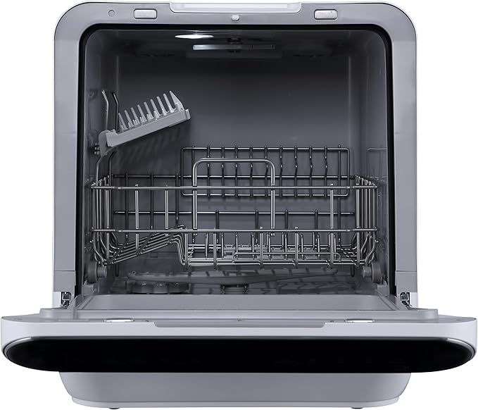 RCA Portable Countertop Dishwasher No Hookup Unit with 6-Liter Water Bank for Tabletop, Apartment, or RV, Compact Dishwashing and Drying Machine, Delay Timer, Rapid Cleaning