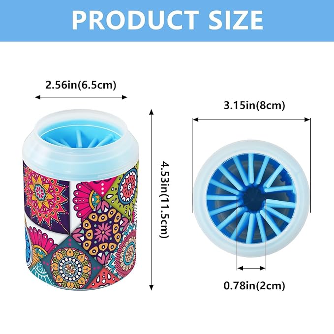 Dog Paw Cleaner Cups for Dogs Pet Foot Washer Paw Scrubber for Medium Small Dogs Cats Cleaning Cup Colorful Ethnic