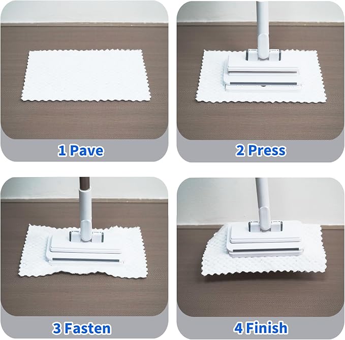 SOPAMI Sweep & Mop Kit Durable Cleaning Tool for Hardwood, Tile, Marble & Laminate Floors,Pet Hair Removal, Home, Kitchen Cleaning Essentials (2 Reusable Cleaning Pads&1pcs Disposable Dry Cloths