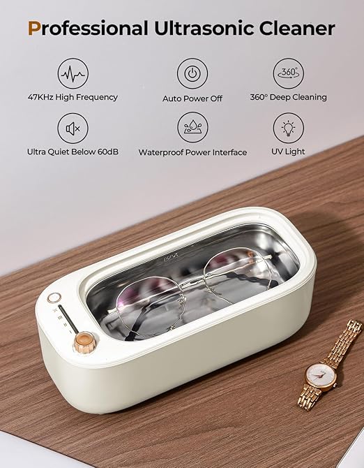 Ultrasonic Jewelry Cleaner with UV – 47kHz Ultrasonic Cleaner Machine with 4 Cleaning Modes for Jewelry, Eyeglasses, Watch Strap, Dentures, Retainers & More – Ivory