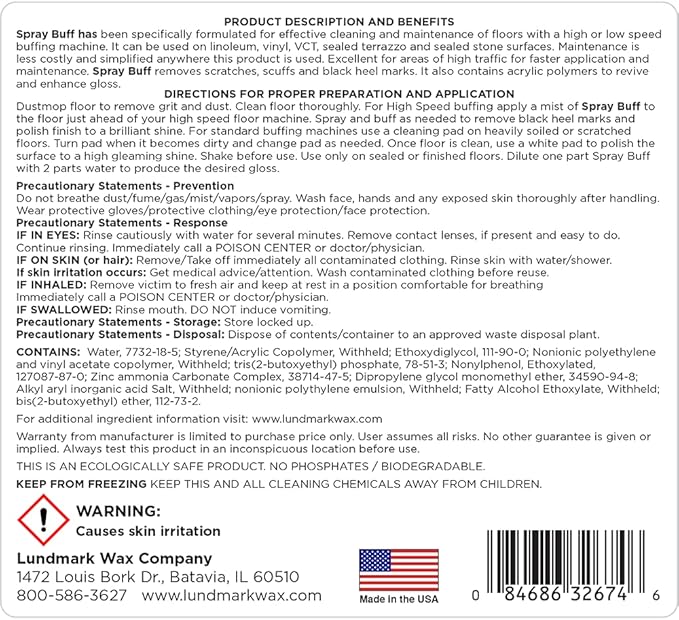 Lundmark Floor Maintainence Spray Buff Compound, 1-Gallon, 3267G01-4
